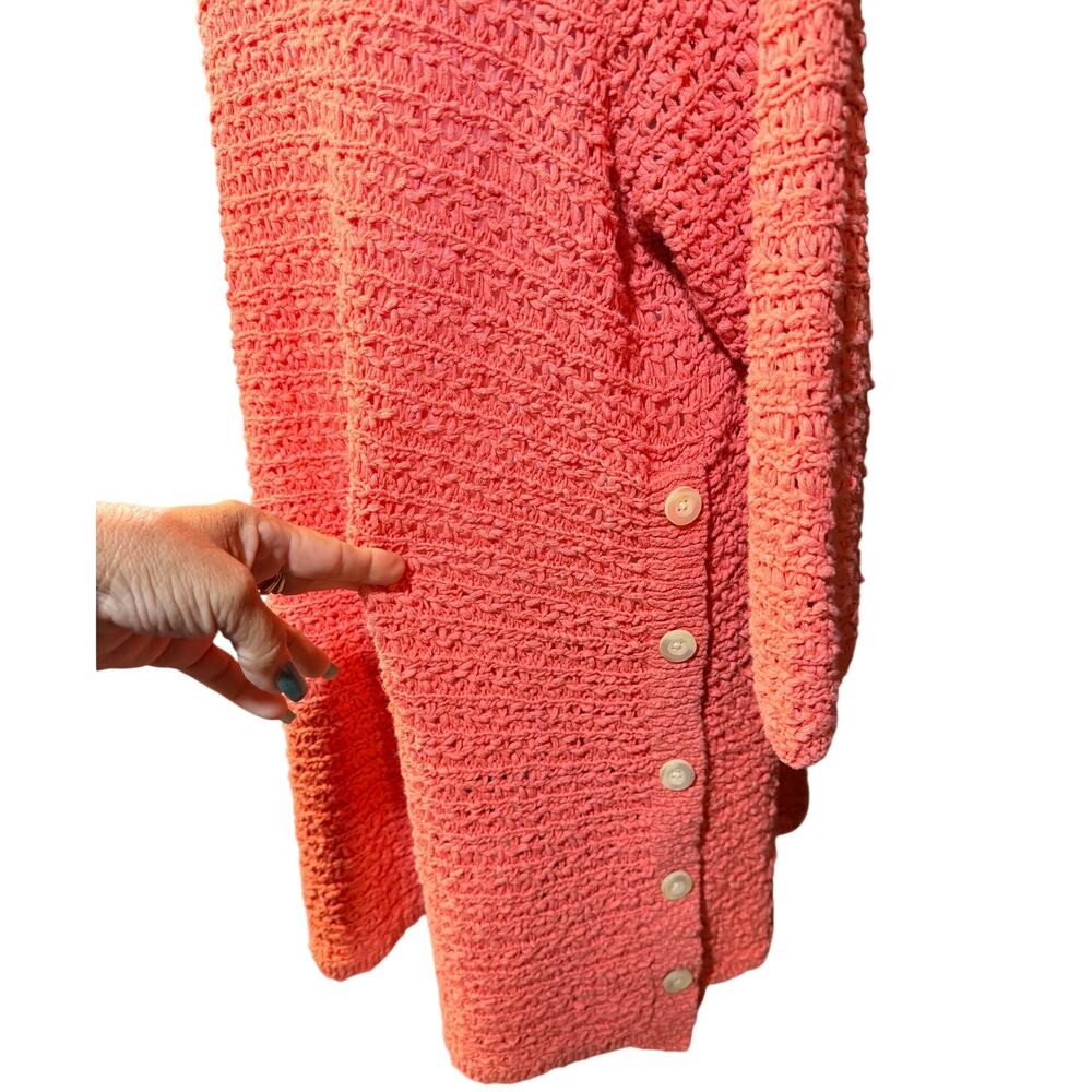 J.Jill Coral Open Knit Cotton Tunic Sweater XL Side Button Boho Coastal - Picture 4 of 8